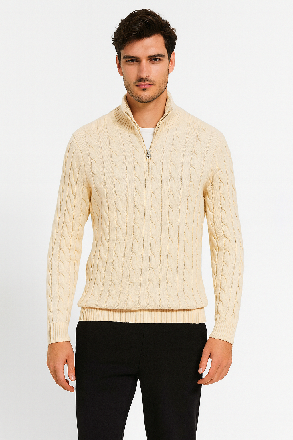 TAEBAEK ZIPPED CABLE SWEATER