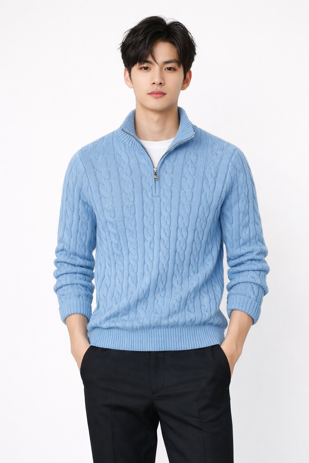TAEBAEK ZIPPED CABLE SWEATER