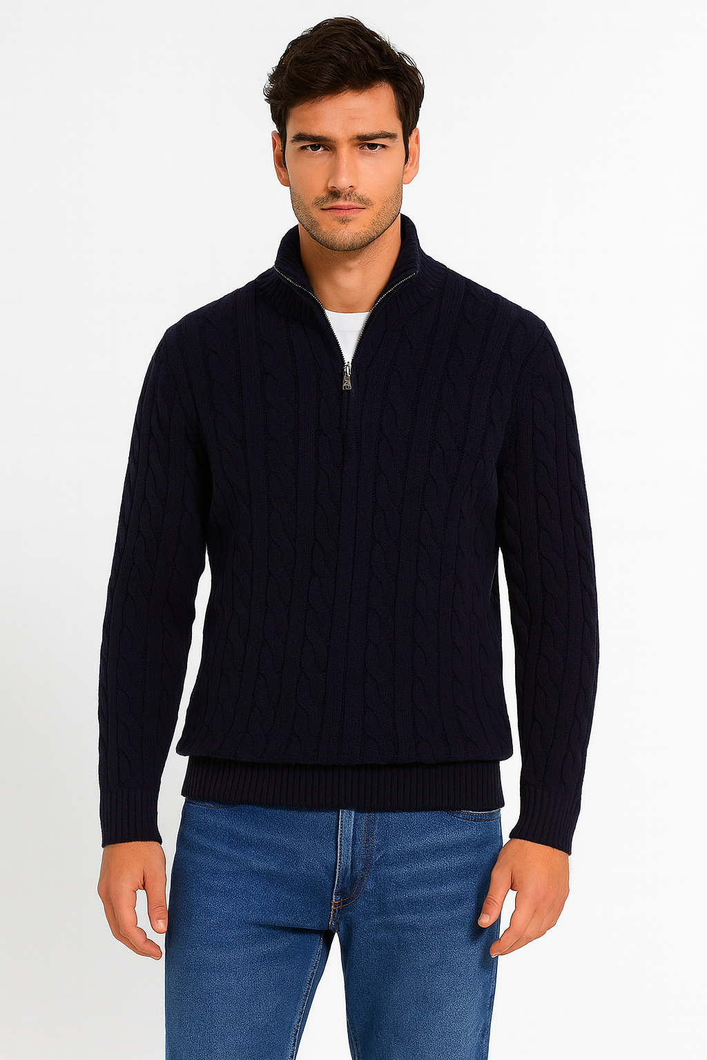 TAEBAEK ZIPPED CABLE SWEATER