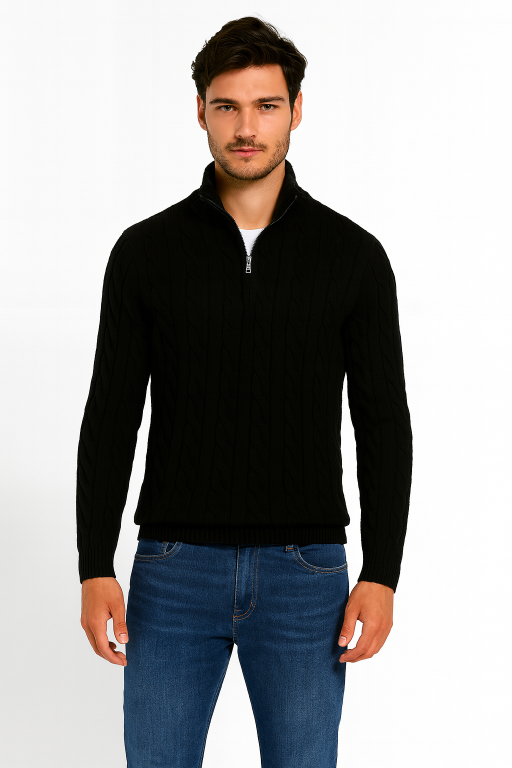 TAEBAEK ZIPPED CABLE SWEATER