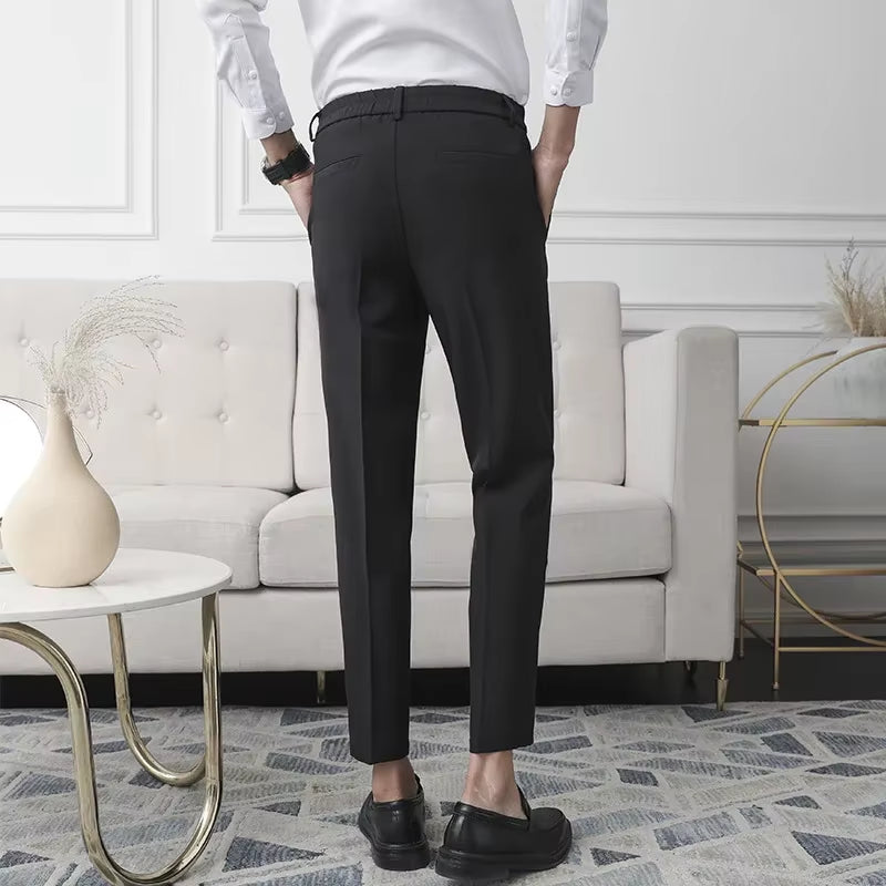 Slim Straight Non-Iron Dress Pants Men Business Casual Little Feet Suit Pants Classic Black Apricot Dark Gray Male Trousers